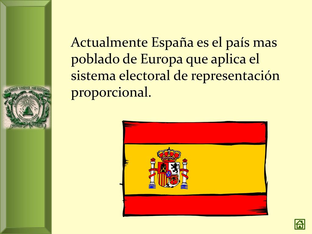 Actualmente España es el país mas poblado de Europa que aplica el sistema electoral de representación proporcional.
