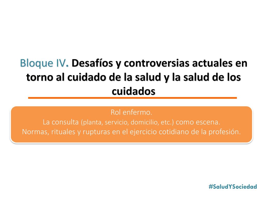 Bloque IV. Desafíos y controversias actuales en torno al cuidado de la salud y la salud de los cuidados
