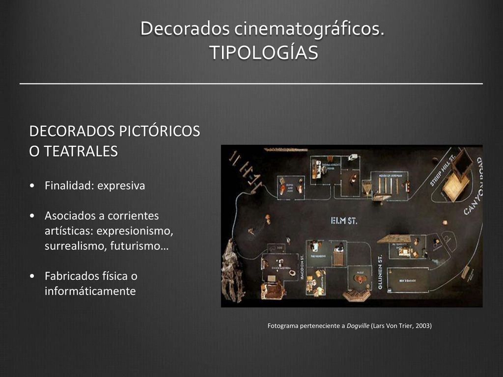 Decorados cinematográficos. TIPOLOGÍAS