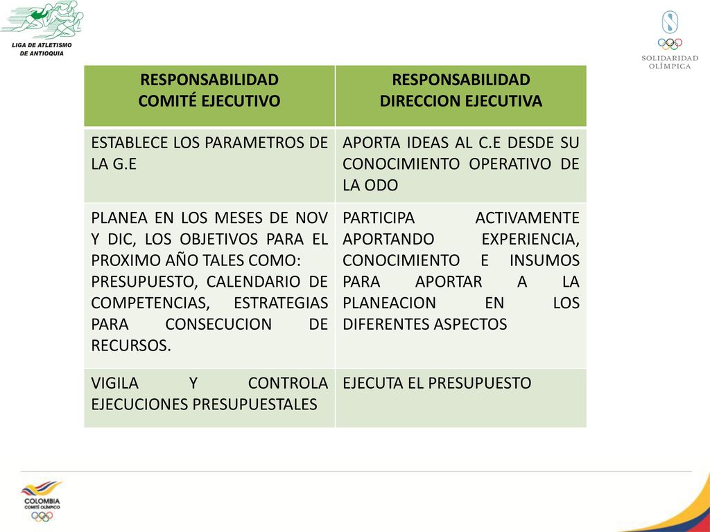 RESPONSABILIDAD COMITÉ EJECUTIVO. DIRECCION EJECUTIVA. ESTABLECE LOS PARAMETROS DE LA G.E.