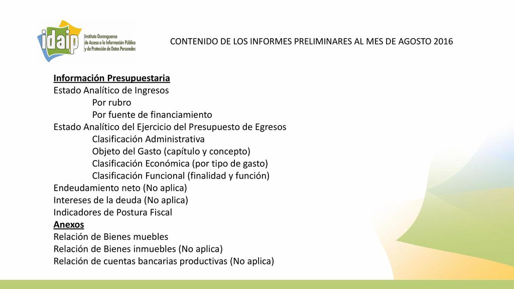 Información Presupuestaria Estado Analítico de Ingresos Por rubro