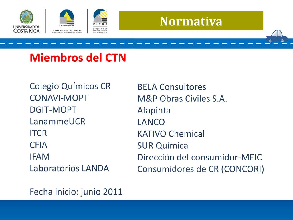 Normativa Miembros del CTN Colegio Químicos CR CONAVI-MOPT DGIT-MOPT