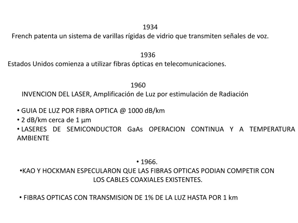 GUIA DE LUZ POR FIBRA 1000 dB/km 2 dB/km cerca de 1 μm