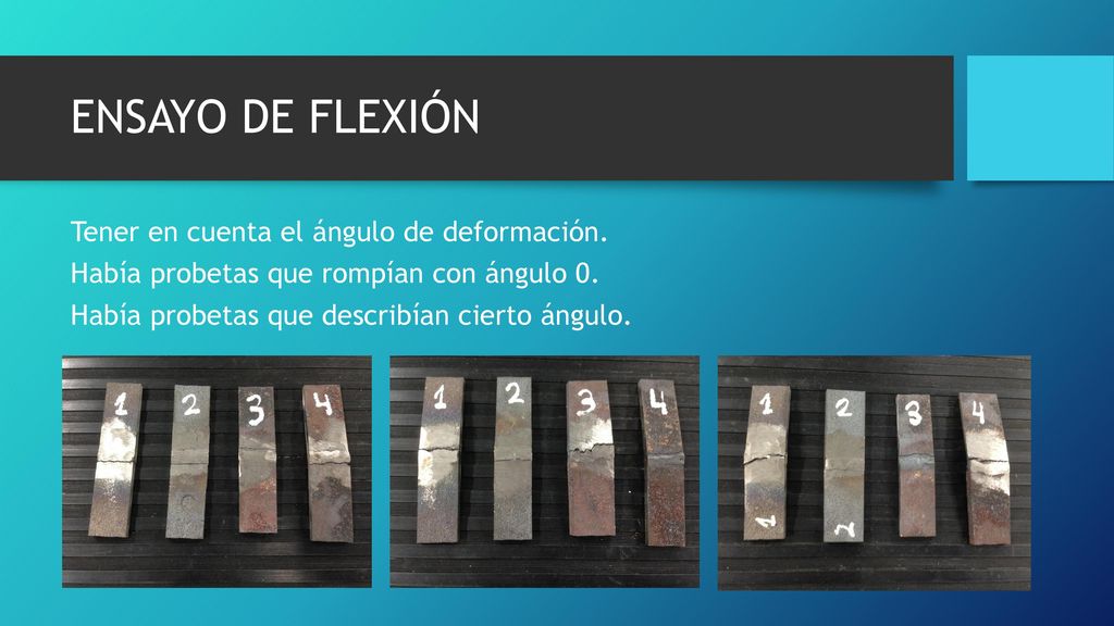 ENSAYO DE FLEXIÓN Tener en cuenta el ángulo de deformación.