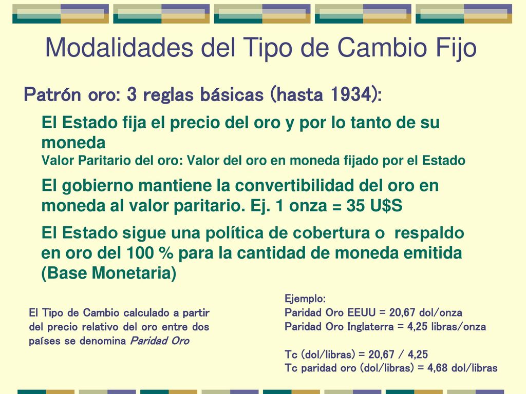 Modalidades del Tipo de Cambio Fijo