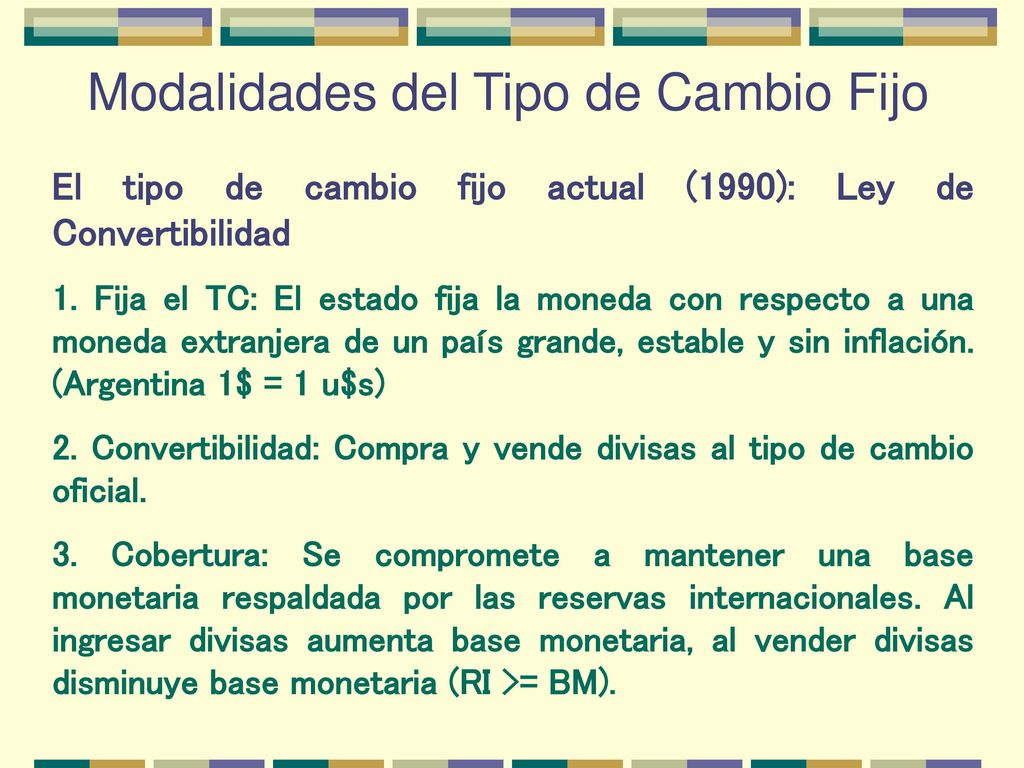 Modalidades del Tipo de Cambio Fijo