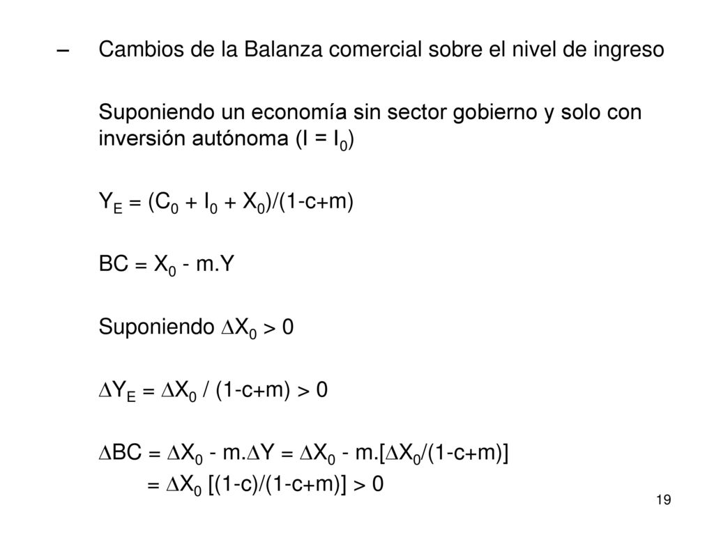 Cambios de la Balanza comercial sobre el nivel de ingreso