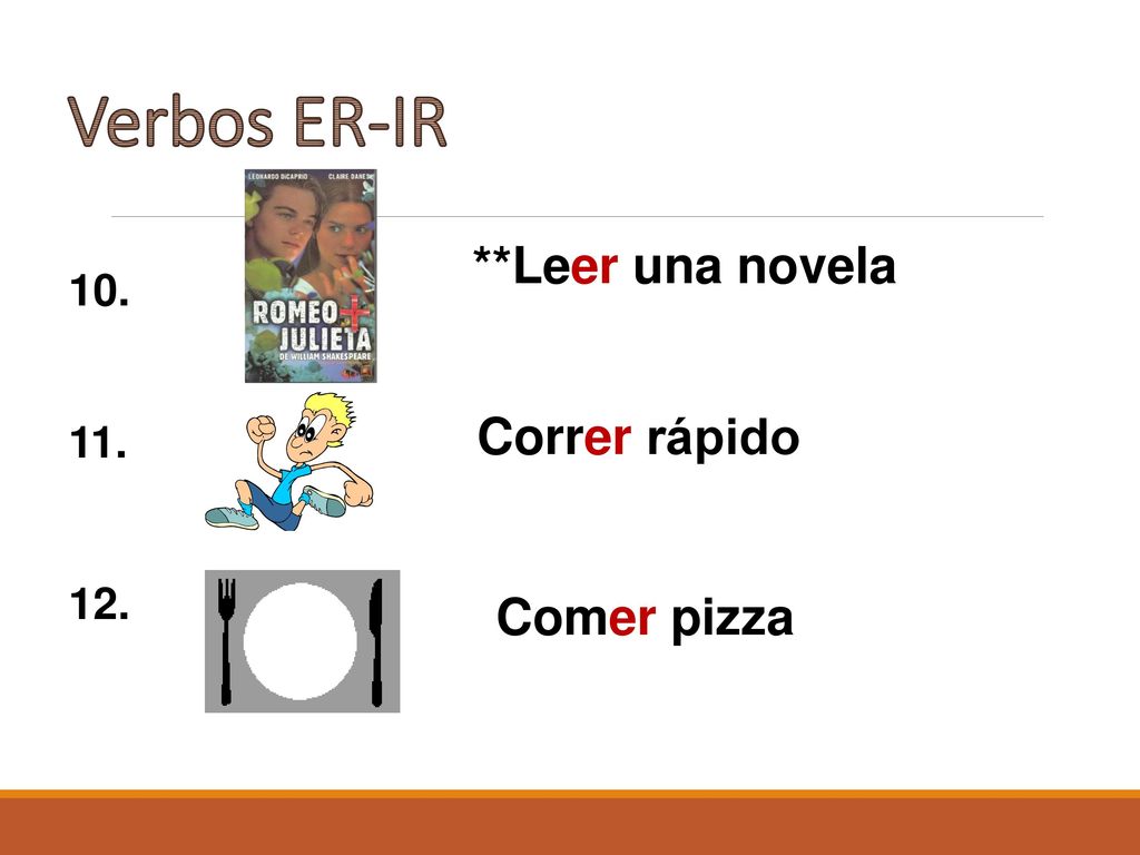 Verbos ER-IR **Leer una novela 10. Correr rápido Comer pizza