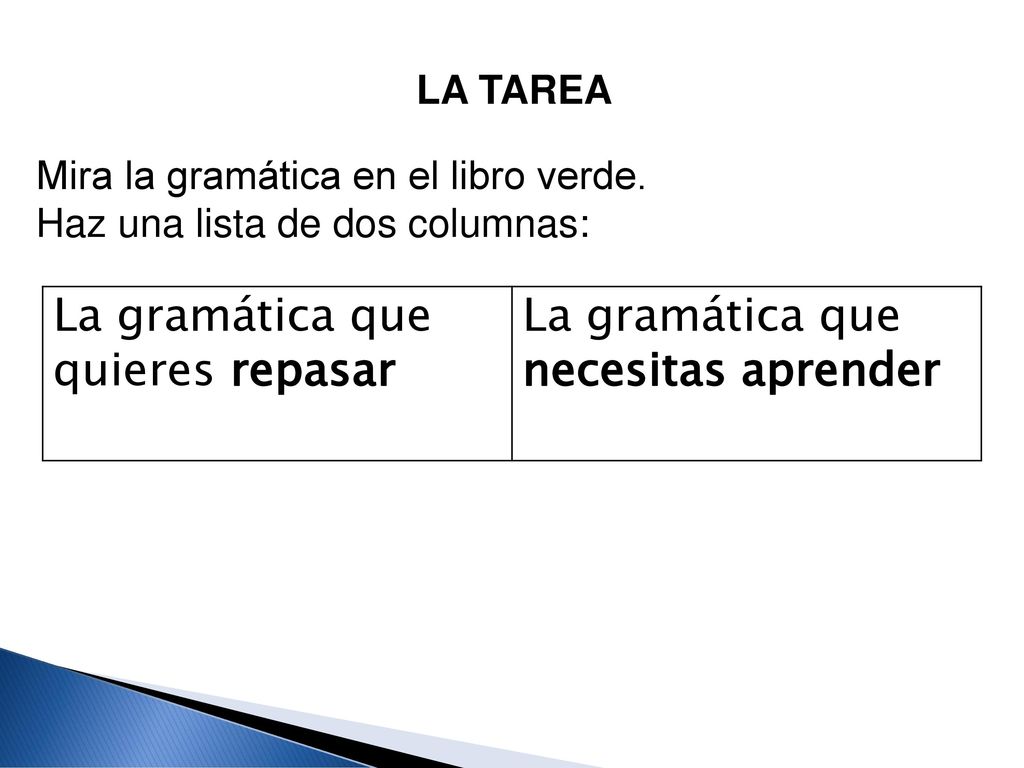 La gramática que quieres repasar La gramática que necesitas aprender