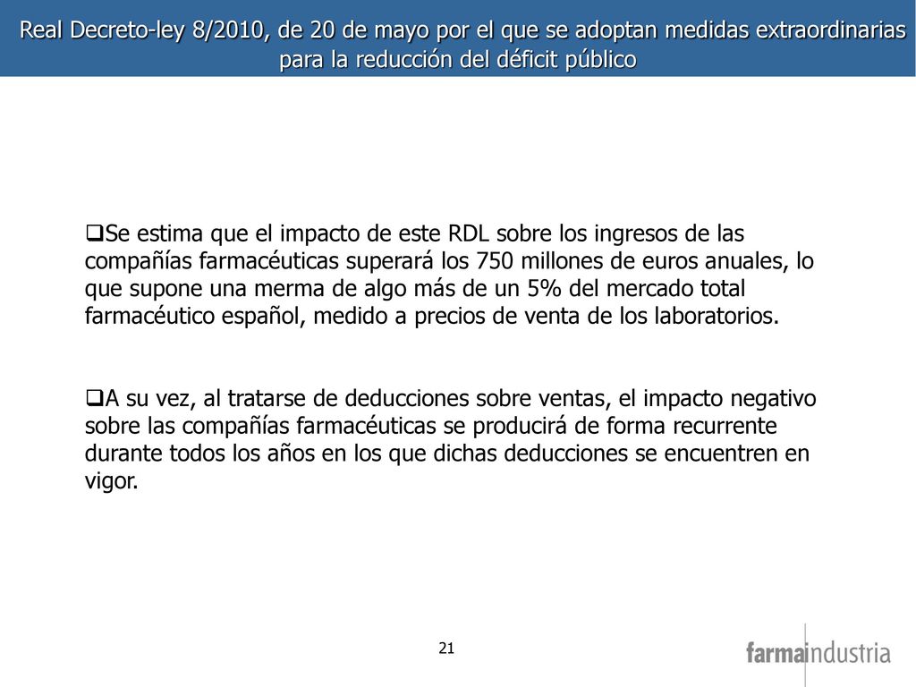 Real Decreto-ley 8/2010, de 20 de mayo por el que se adoptan medidas extraordinarias para la reducción del déficit público