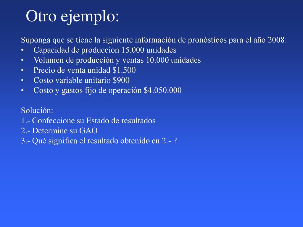 Otro ejemplo: Suponga que se tiene la siguiente información de pronósticos para el año 2008: Capacidad de producción unidades.