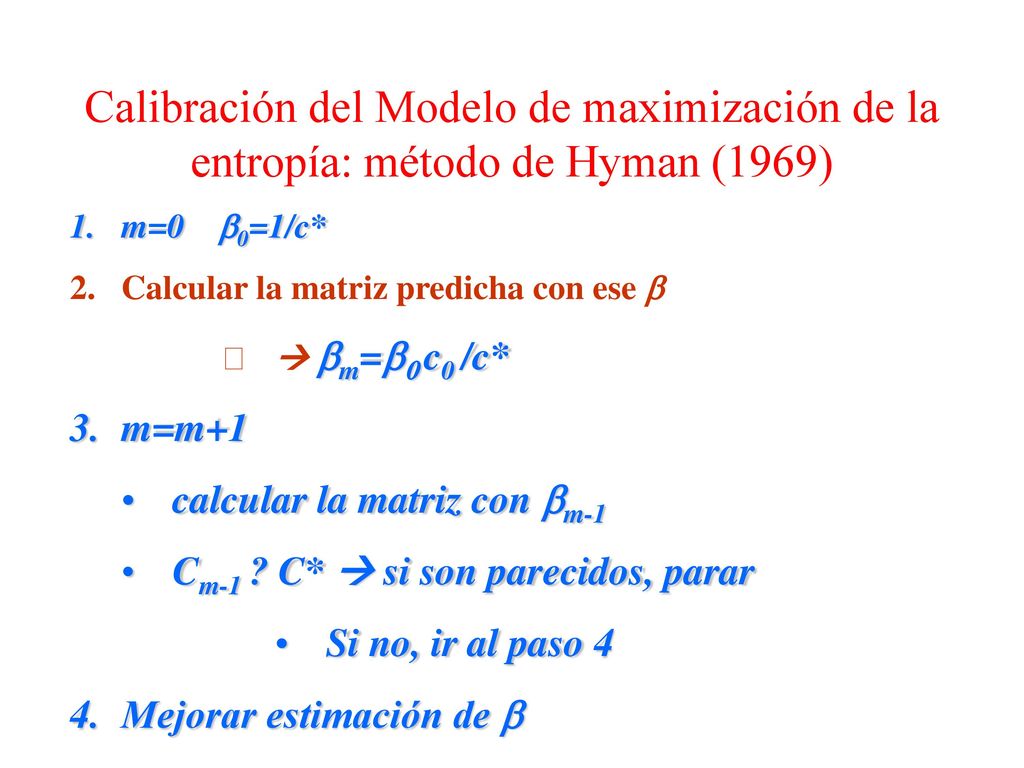 Calibración del Modelo de maximización de la entropía: método de Hyman (1969)