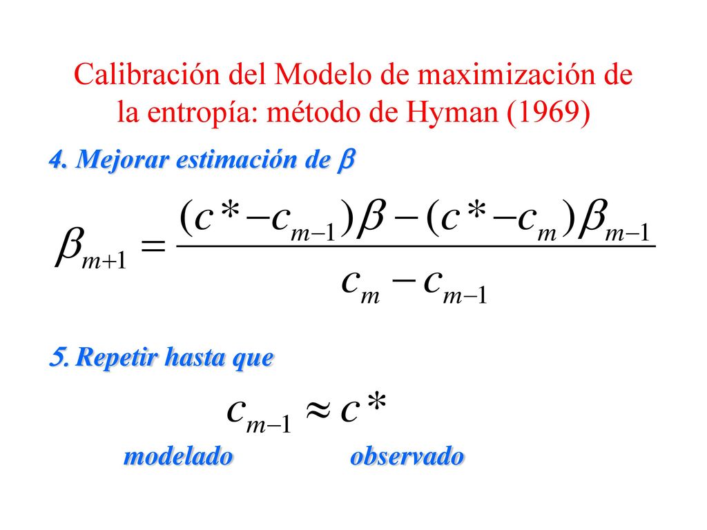 Calibración del Modelo de maximización de la entropía: método de Hyman (1969)