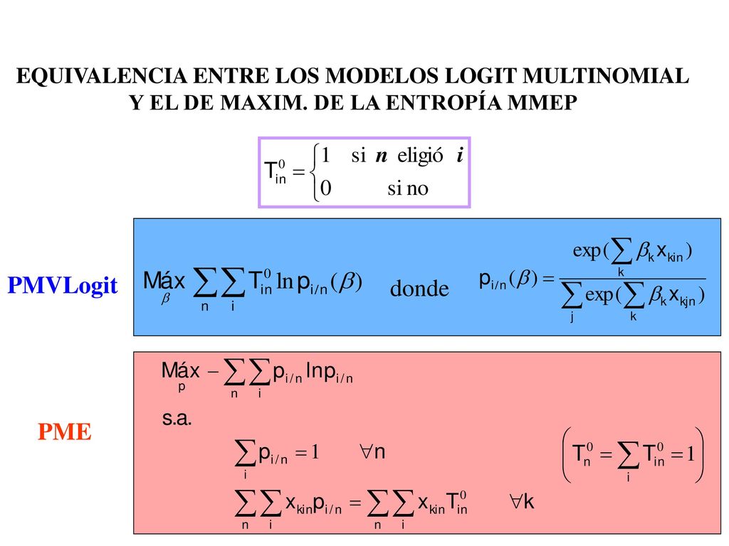 EQUIVALENCIA ENTRE LOS MODELOS LOGIT MULTINOMIAL Y EL DE MAXIM
