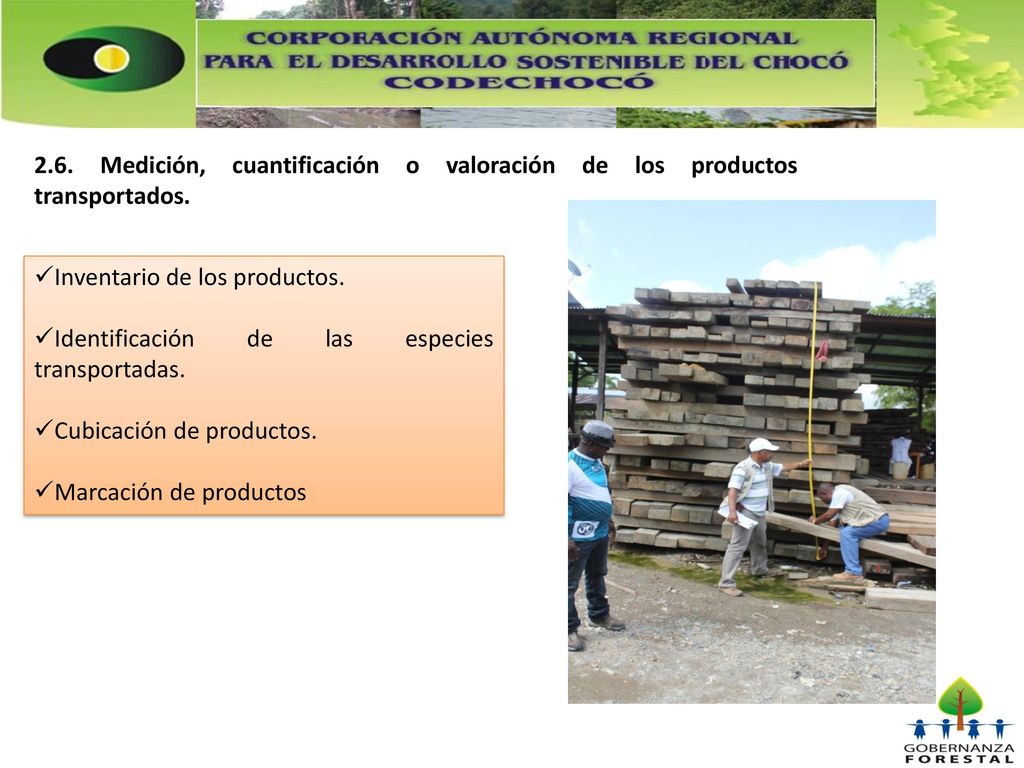 2.6. Medición, cuantificación o valoración de los productos transportados.