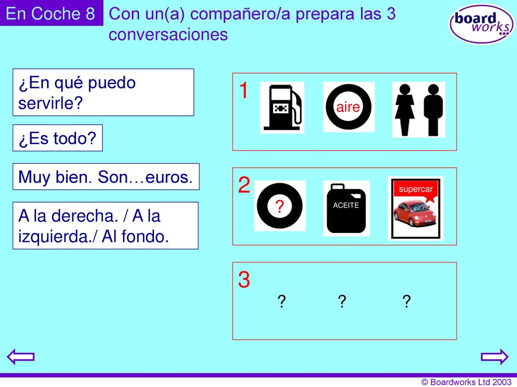 1 2 3 En Coche 8 Con un(a) compañero/a prepara las 3 conversaciones