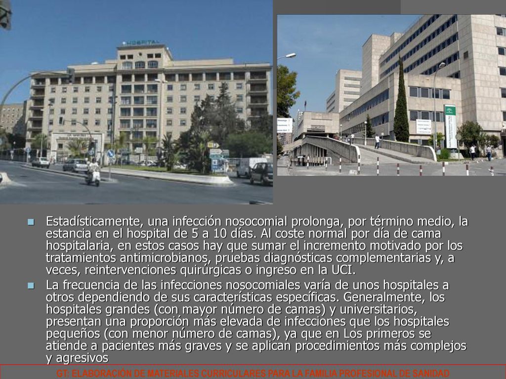 Estadísticamente, una infección nosocomial prolonga, por término medio, la estancia en el hospital de 5 a 10 días. Al coste normal por día de cama hospitalaria, en estos casos hay que sumar el incremento motivado por los tratamientos antimicrobianos, pruebas diagnósticas complementarias y, a veces, reintervenciones quirúrgicas o ingreso en la UCI.