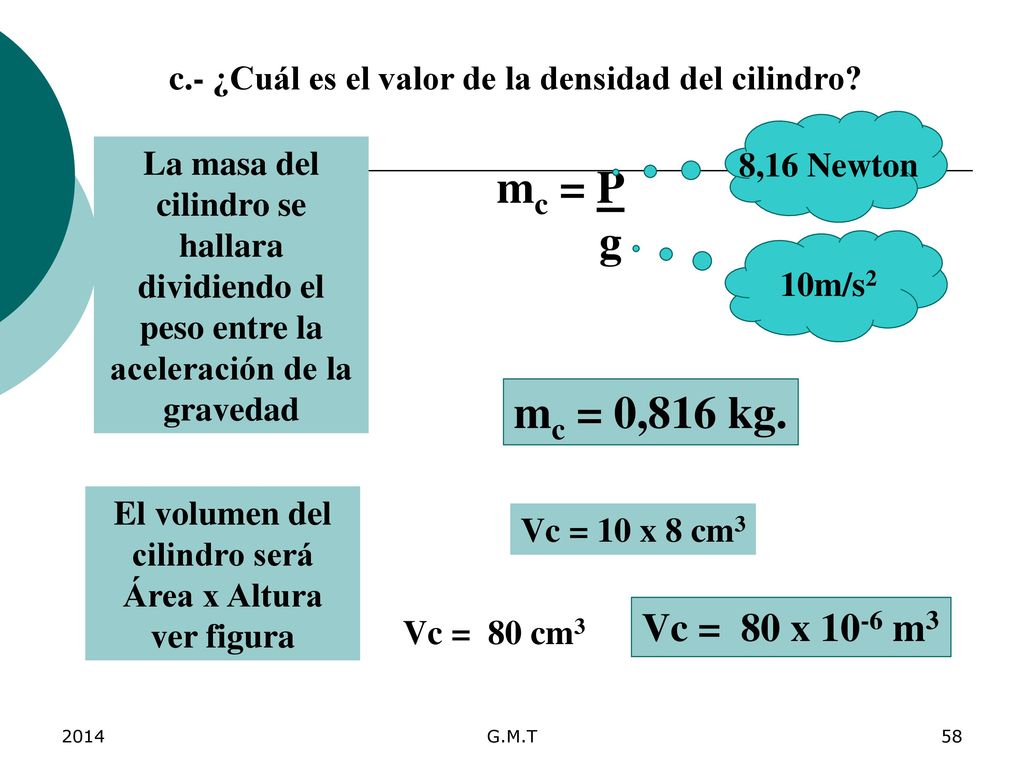 c.- ¿Cuál es el valor de la densidad del cilindro