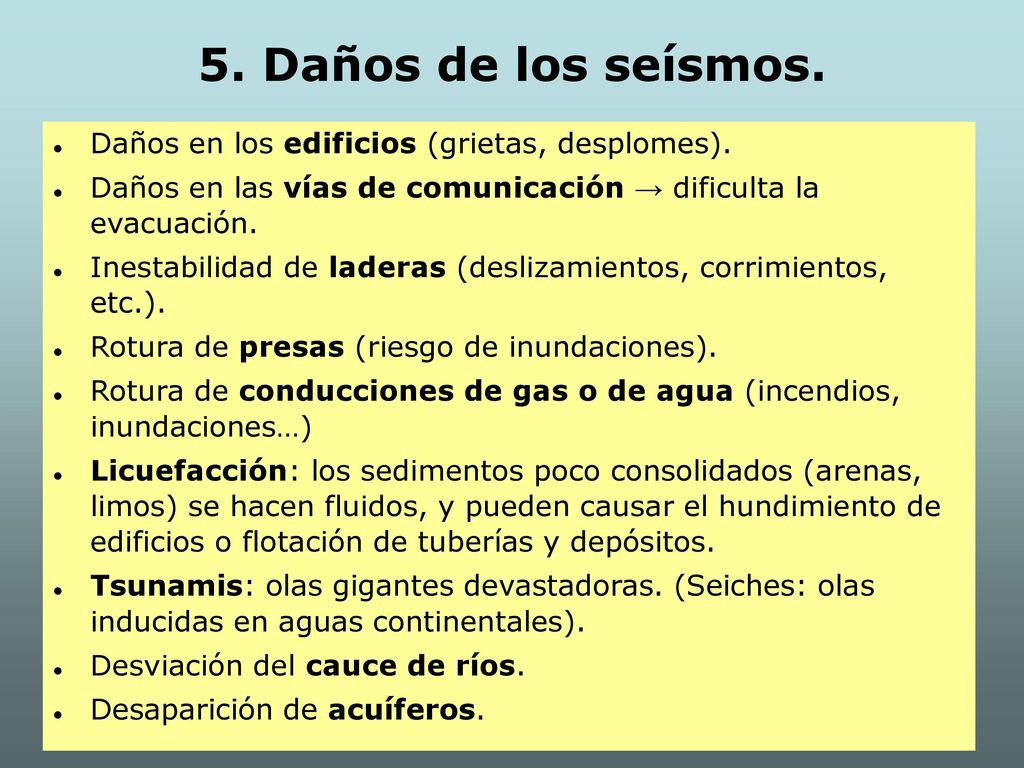 5. Daños de los seísmos. Daños en los edificios (grietas, desplomes).