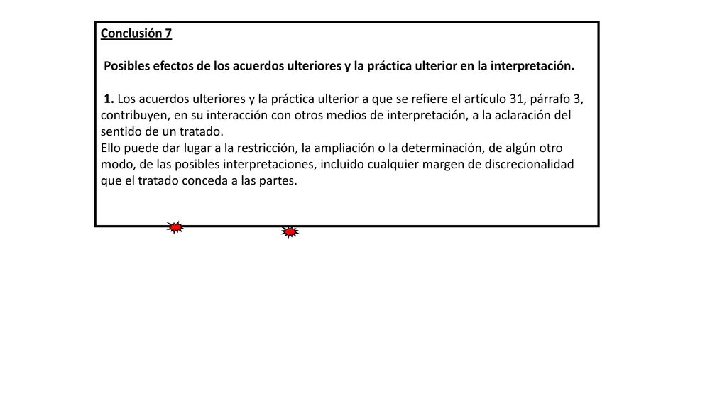 Conclusión 7 Posibles efectos de los acuerdos ulteriores y la práctica ulterior en la interpretación.