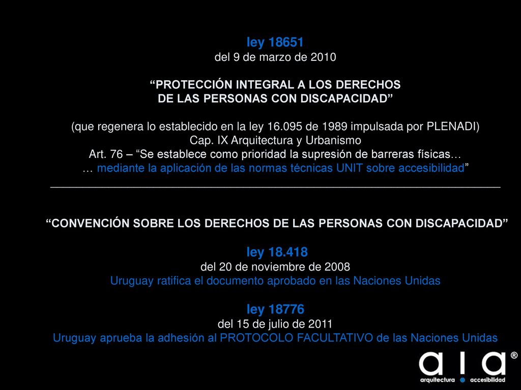 ley del 9 de marzo de 2010 PROTECCIÓN INTEGRAL A LOS DERECHOS DE LAS PERSONAS CON DISCAPACIDAD (que regenera lo establecido en la ley de 1989 impulsada por PLENADI) Cap.