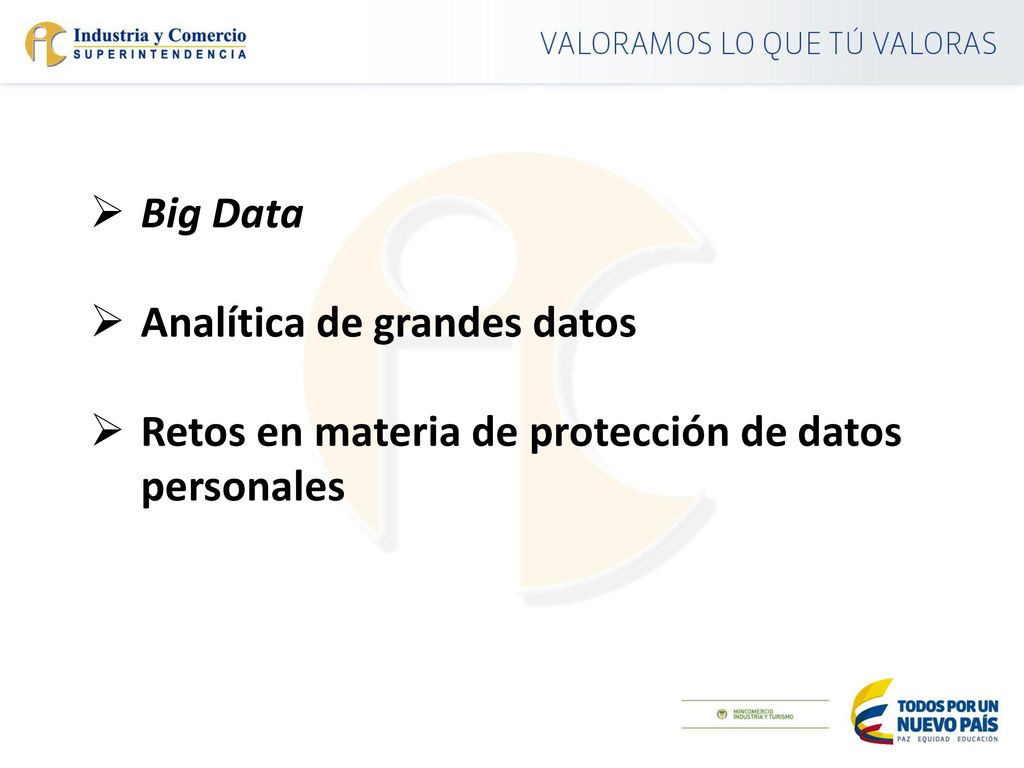 Big Data Analítica de grandes datos Retos en materia de protección de datos personales