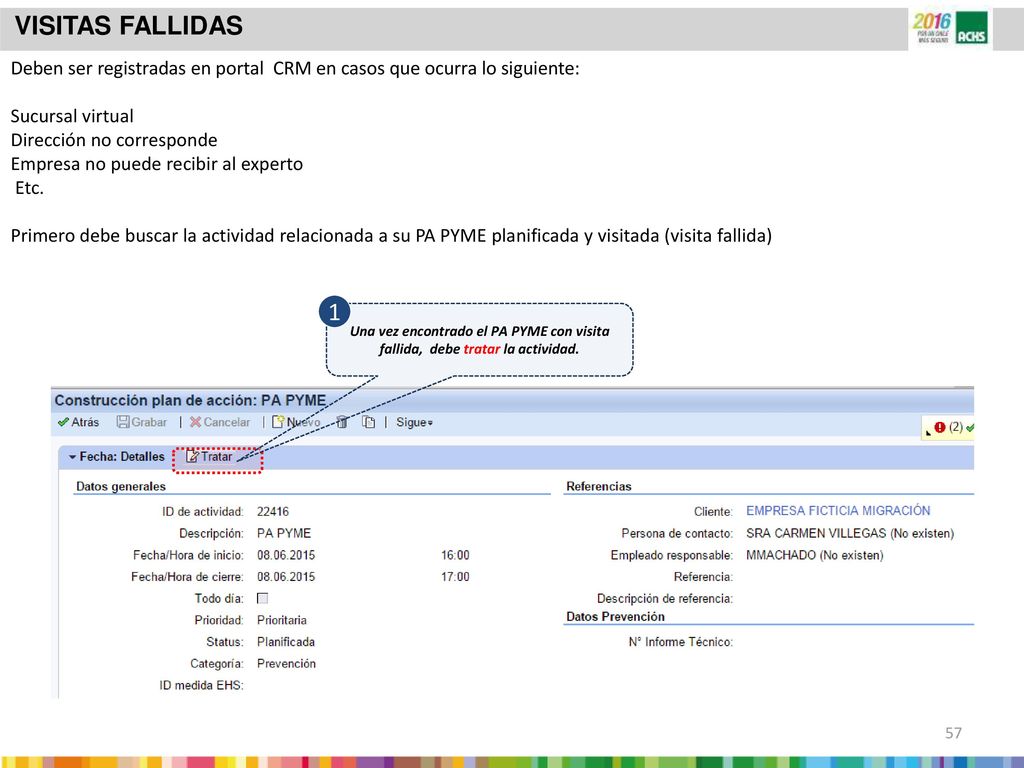 VISITAS FALLIDAS Deben ser registradas en portal CRM en casos que ocurra lo siguiente: Sucursal virtual.