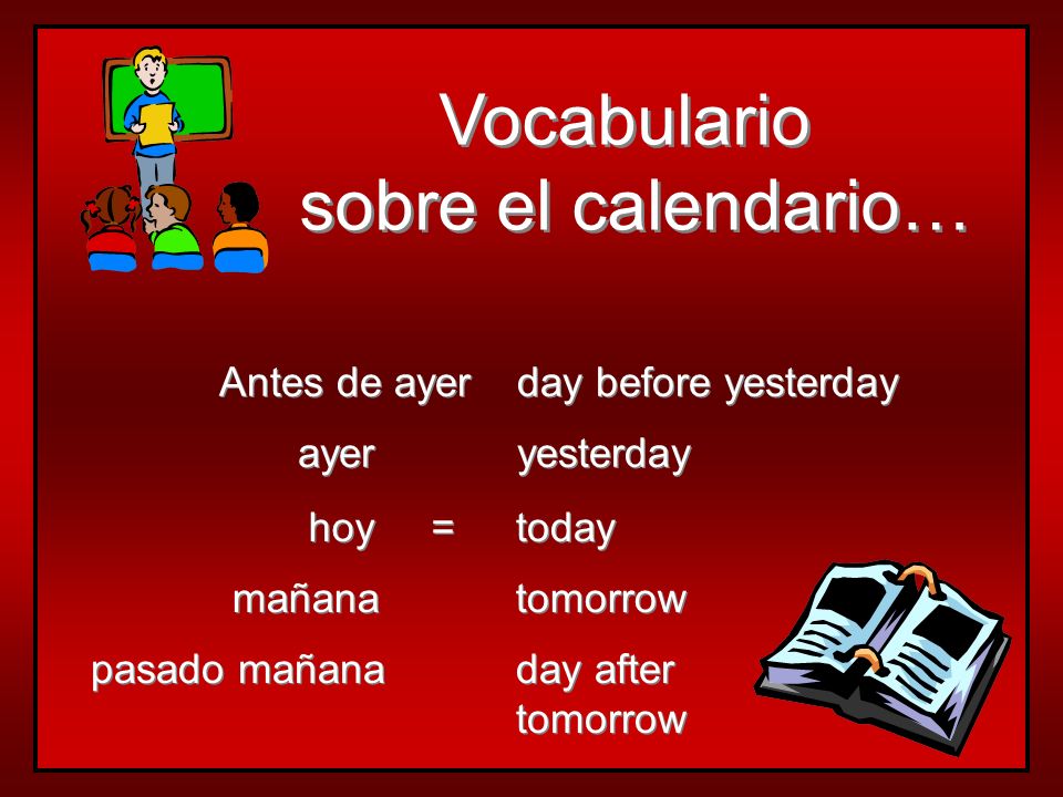 Vocabulario sobre el calendario… Antes de ayer day before yesterday