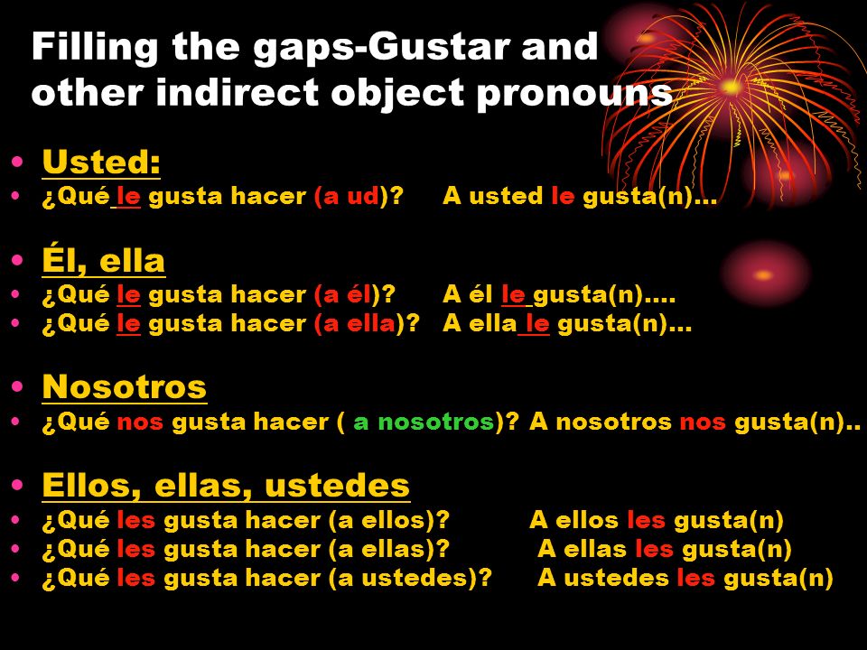 Filling the gaps-Gustar and other indirect object pronouns