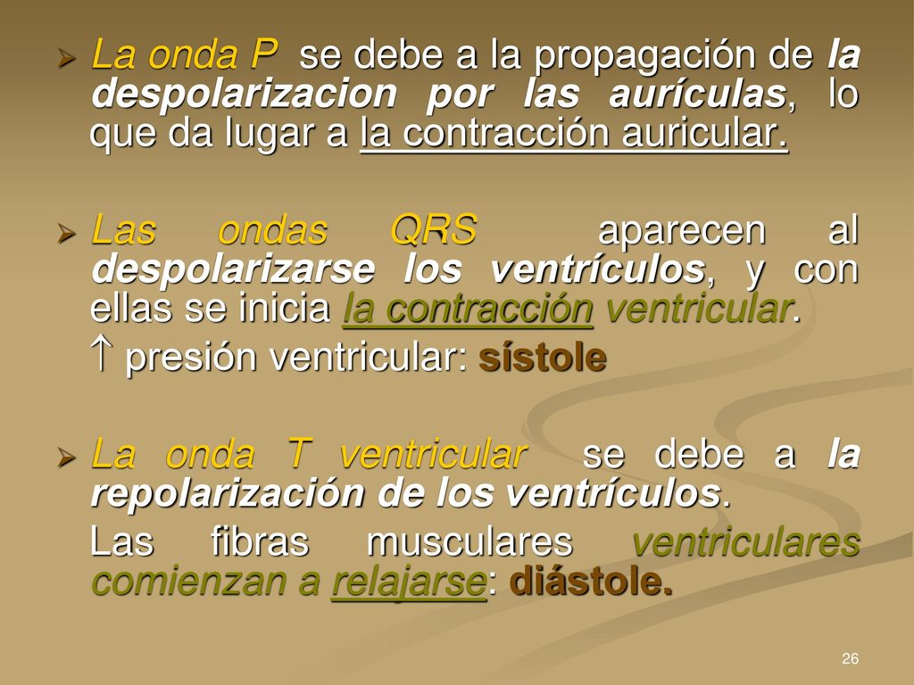 La onda P se debe a la propagación de la despolarizacion por las aurículas, lo que da lugar a la contracción auricular.