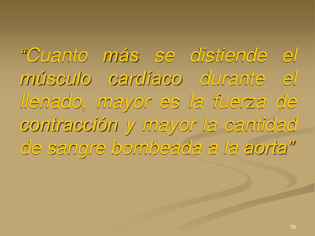 Cuanto más se distiende el músculo cardíaco durante el llenado, mayor es la fuerza de contracción y mayor la cantidad de sangre bombeada a la aorta