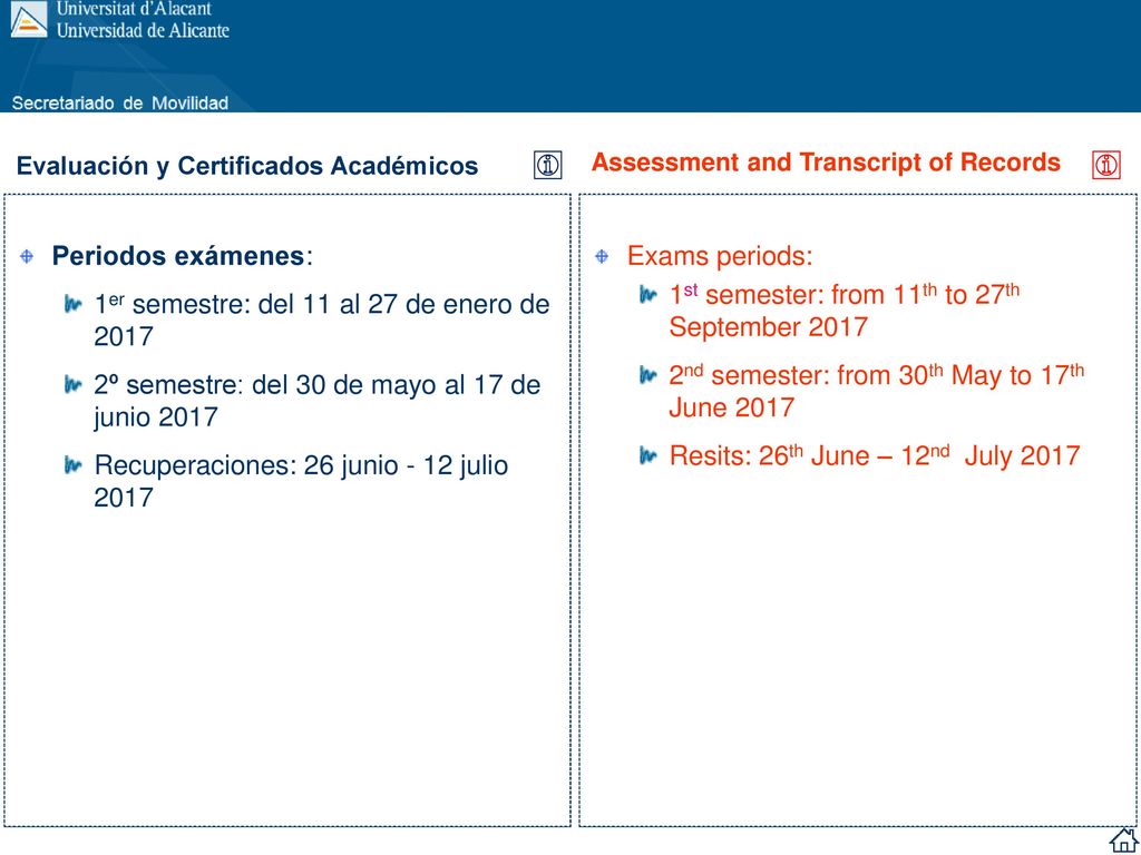 1er semestre: del 11 al 27 de enero de 2017