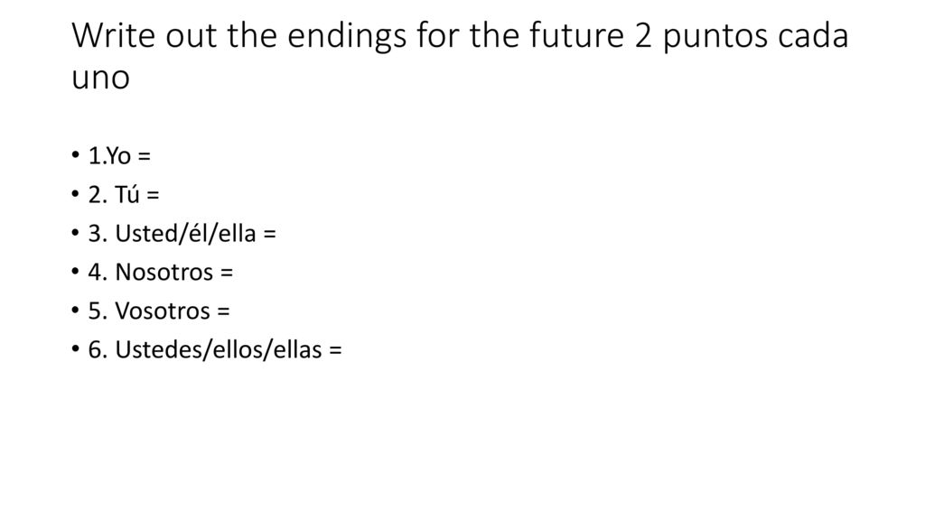 Write out the endings for the future 2 puntos cada uno