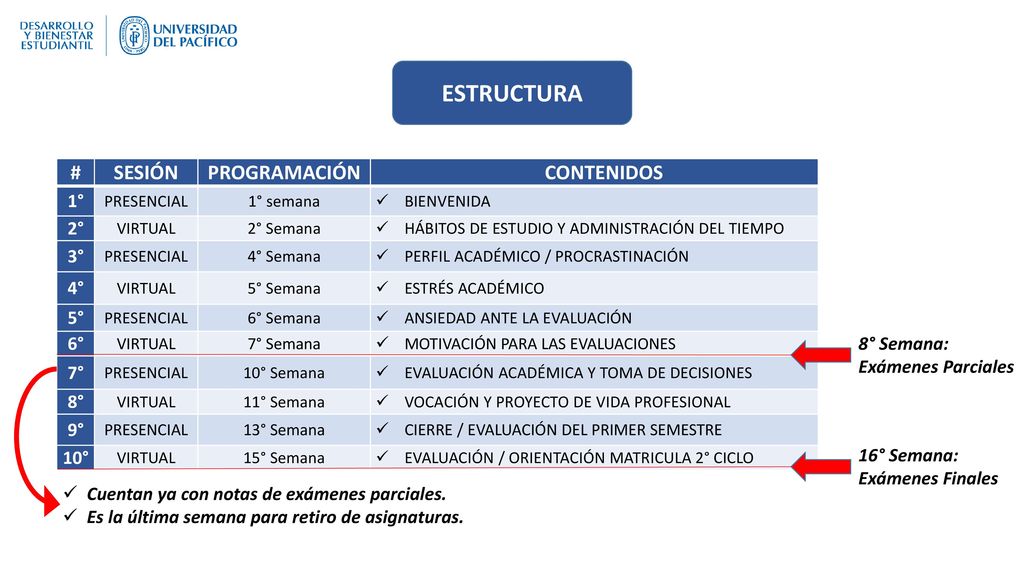 ESTRUCTURA # SESIÓN PROGRAMACIÓN CONTENIDOS 1° 2° 3° 4° 5° 6° 7° 8° 9°