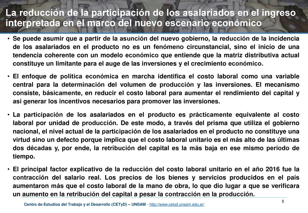 La reducción de la participación de los asalariados en el ingreso interpretada en el marco del nuevo escenario económico