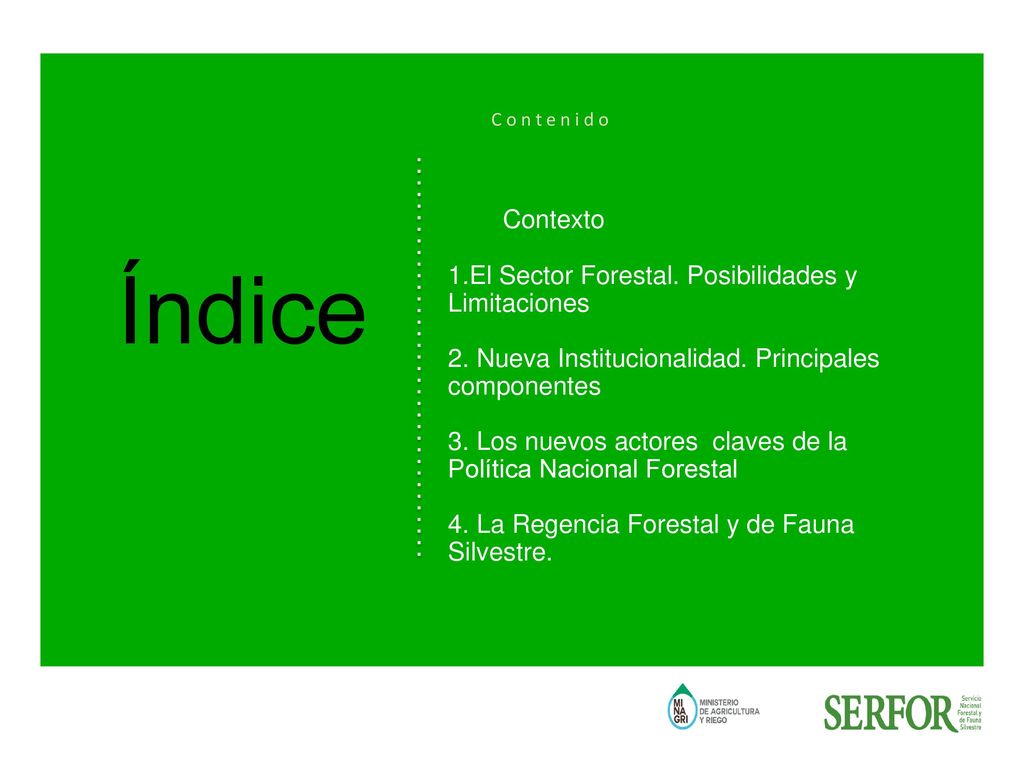 Índice Contexto El Sector Forestal. Posibilidades y Limitaciones