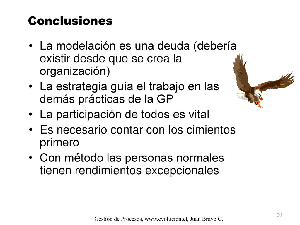 Conclusiones La modelación es una deuda (debería existir desde que se crea la organización)