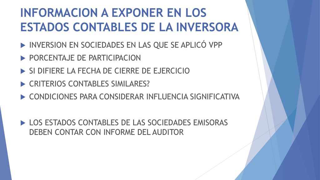 INFORMACION A EXPONER EN LOS ESTADOS CONTABLES DE LA INVERSORA