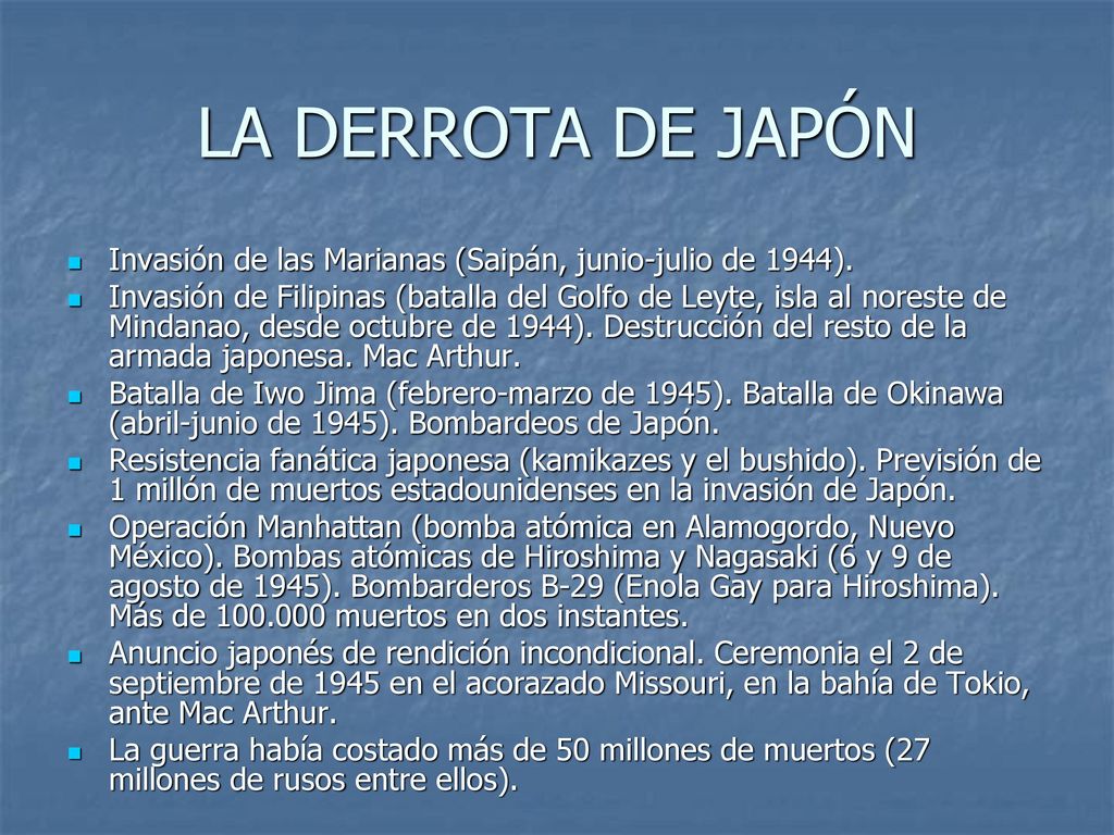 LA DERROTA DE JAPÓN Invasión de las Marianas (Saipán, junio-julio de 1944).