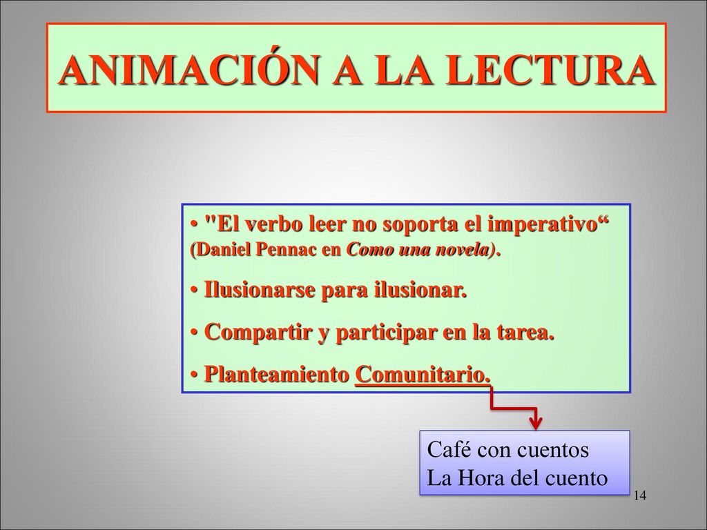 ANIMACIÓN A LA LECTURA El verbo leer no soporta el imperativo (Daniel Pennac en Como una novela).