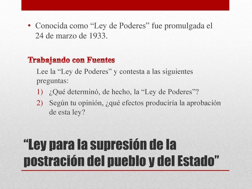Ley para la supresión de la postración del pueblo y del Estado
