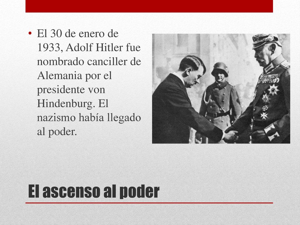 El 30 de enero de 1933, Adolf Hitler fue nombrado canciller de Alemania por el presidente von Hindenburg. El nazismo había llegado al poder.