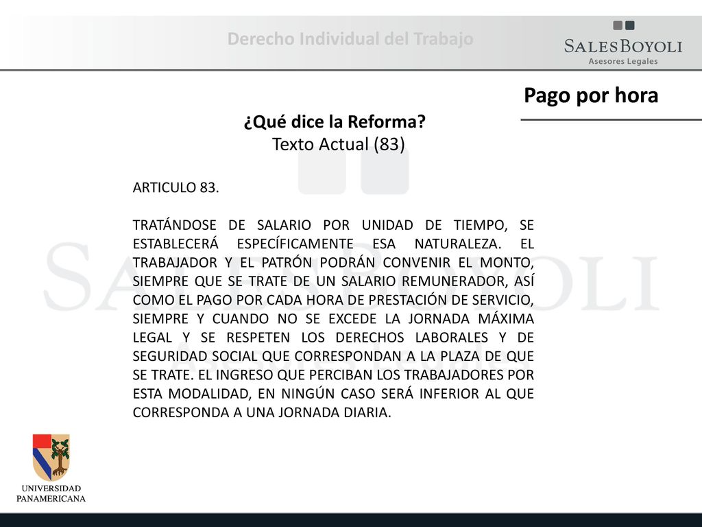 Pago por hora Derecho Individual del Trabajo ¿Qué dice la Reforma