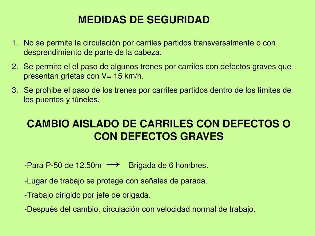 CAMBIO AISLADO DE CARRILES CON DEFECTOS O CON DEFECTOS GRAVES