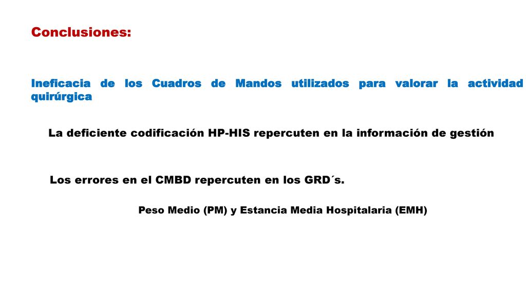 Conclusiones: Ineficacia de los Cuadros de Mandos utilizados para valorar la actividad quirúrgica.