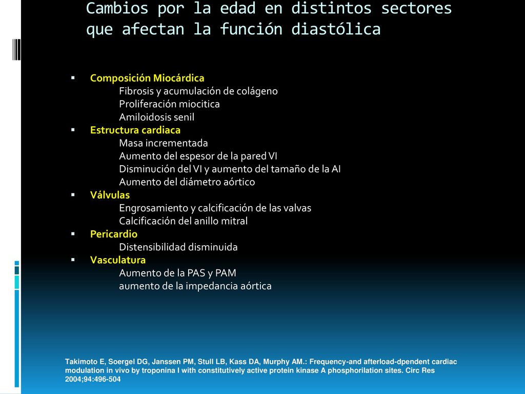 Cambios por la edad en distintos sectores que afectan la función diastólica