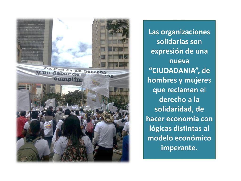 Las organizaciones solidarias son expresión de una nueva CIUDADANIA , de hombres y mujeres que reclaman el derecho a la solidaridad, de hacer economía con lógicas distintas al modelo económico imperante.