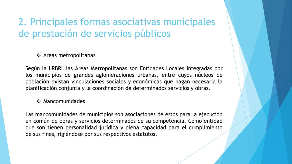 2. Principales formas asociativas municipales de prestación de servicios públicos