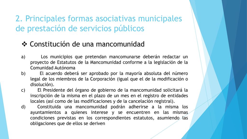 2. Principales formas asociativas municipales de prestación de servicios públicos