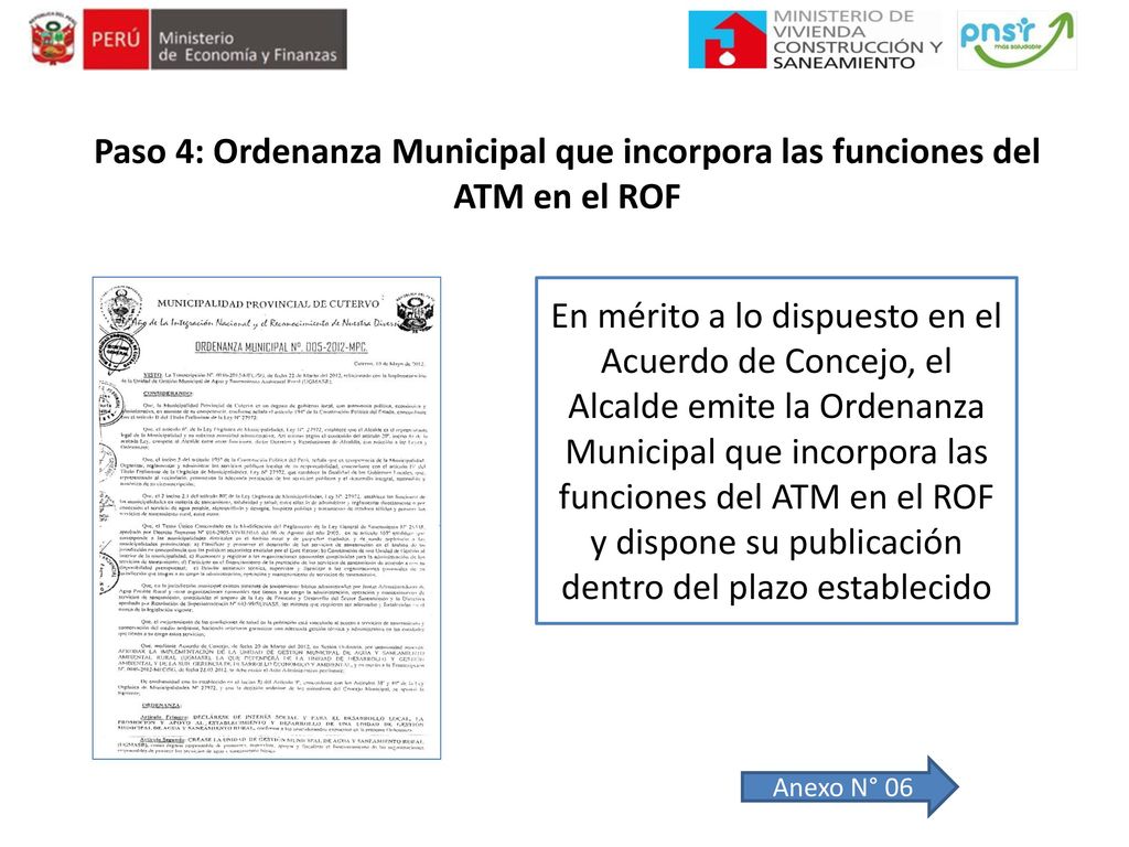 Paso 4: Ordenanza Municipal que incorpora las funciones del ATM en el ROF